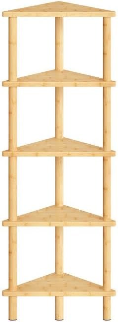 Corner Shelf Stand, 5-Tier Bamboo Corner Bookshelf, Plant Corner Display Shelf, Corner Bookcase, Multipurpose Shelving Unit for Small Space, Living Room, Easy Assembly, Natural YL20CJ01