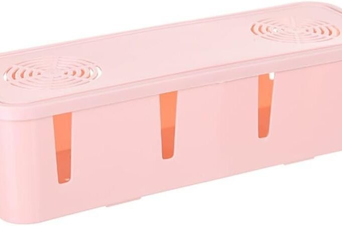 Plug Socket Dust Safety Box Pink Cable Hider Box for Storage and Organization of Cords Wires and Cables for Desk and Home Use