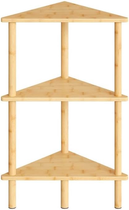 Corner Shelf Stand, 3-Tier Bamboo Corner Bookshelf, Plant Display Shelf, Multipurpose Shelving Unit for Small Space, Living Room, Easy Assembly, Natural YL19CJ01