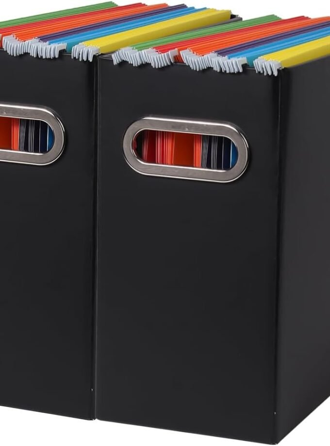 Collapsible File Organizer Box with Handle, Filing Organizer for Home or Office, Small Portable File Box (2 Packs, Black)
