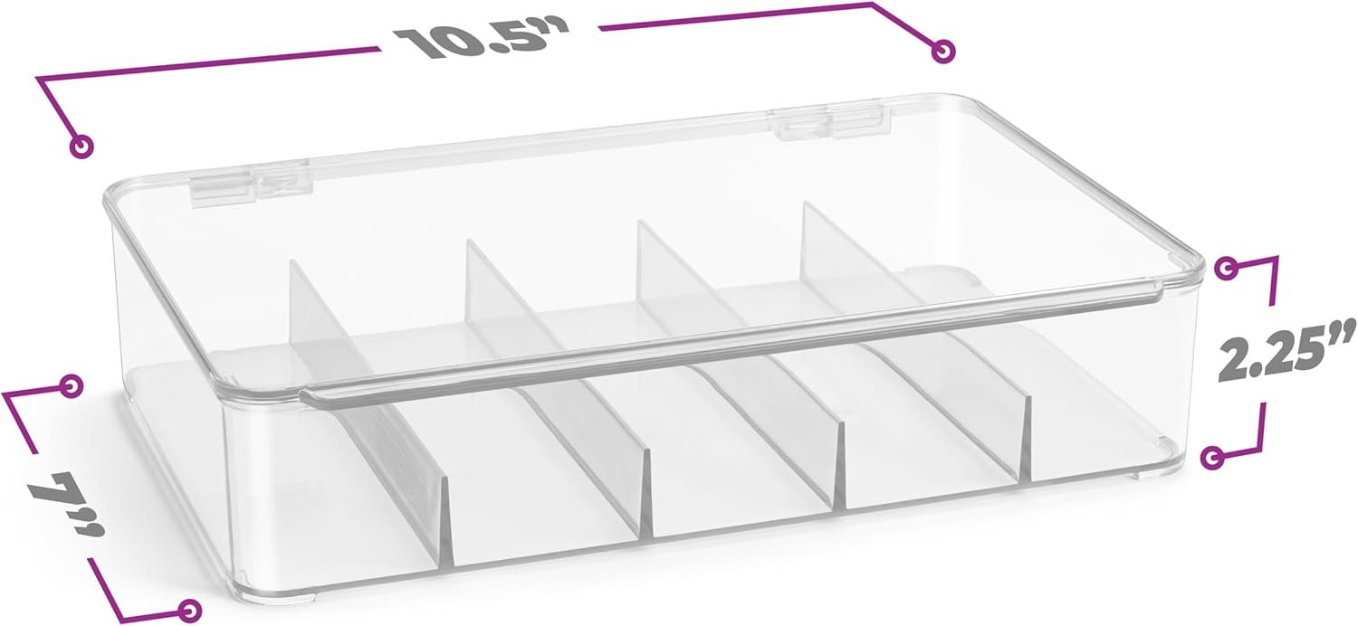 Clear Cable Organizer Storage Box – Durable Plastic Wire Management Solution with Hinged Lid & 5 Fixed Dividers for Home & Office and Sorting Jewelry, Small Toys, Building Blocks, Markers - Image 2