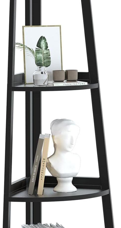 4 Tier Corner Shelf,Bamboo Corner Ladder Shelf,47" Tall Corner Ladder Bookshelf, Corner Shelving Unit for Bathroom, Bedroom, Living Room, Small Space Decor,Black