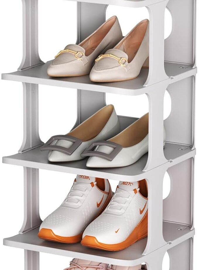 Shoe Rack for Closet - Stackable Shoe Organizer for Closet, Space-Saving Narrow Shoe Rack for Front Door Entrance, Grey