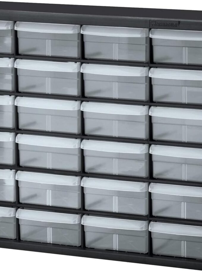 24-Drawer Plastic Drawer Storage Cabinet for Garage Organization, Bead Organizer, Building Bricks Storage, Teacher Toolbox, Makeup Organizer, 20-Inch W x 6-Inch D x 16-Inch H, 10124 Black