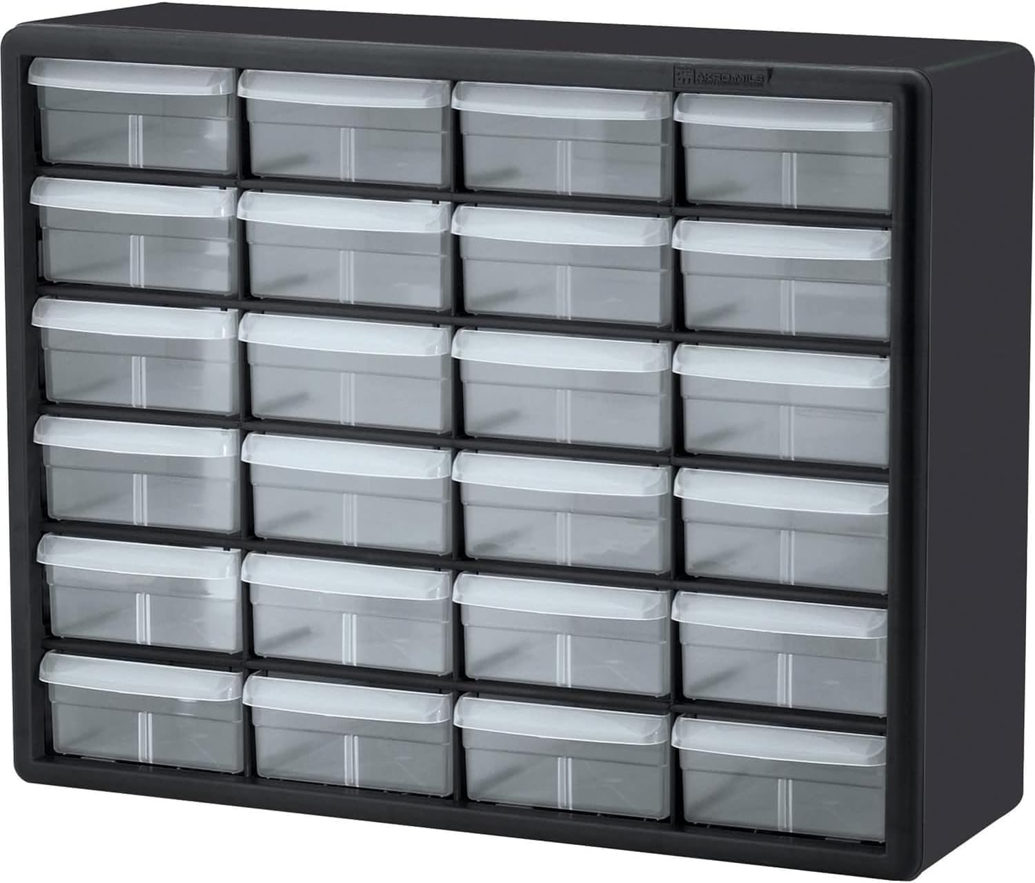 24-Drawer Plastic Drawer Storage Cabinet for Garage Organization, Bead Organizer, Building Bricks Storage, Teacher Toolbox, Makeup Organizer, 20-Inch W x 6-Inch D x 16-Inch H, 10124 Black