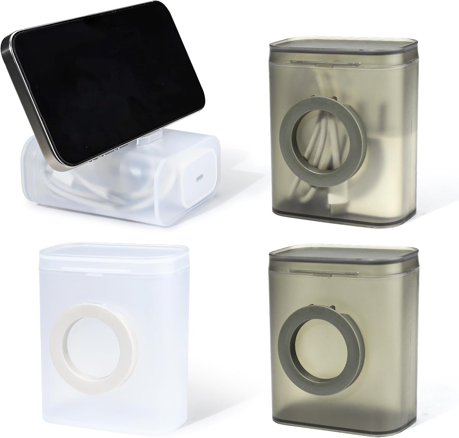 4 Pcs Data Cable Storage Box, Qtip Holder Travel Case Portable Hair Tie Holder Hair Tie Container Hair Tie Holder Travel , Charger Organizer Case for Data Cables,Headphones (Multicolour)