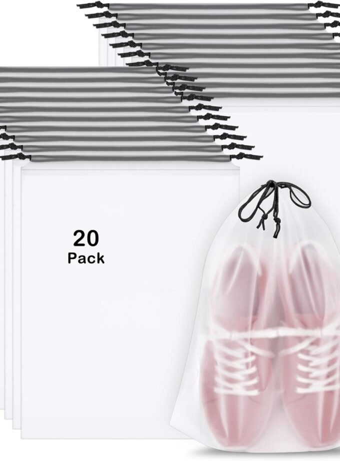 20 Pack Shoe Bags for Travel, 15.7" x 11.8" Clear Travel Shoe Bags for Packing, Large Waterproof Portable Drawstring Travel Shoe Storage Bag Travel Essentials Women for and Men