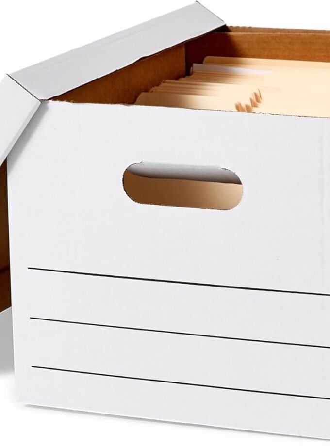 Storage and Filing Boxes With Lid and Handles, / Size, Basic Duty, Pack of 20, White, 16.2" L x 12.5" W x 10.5" H