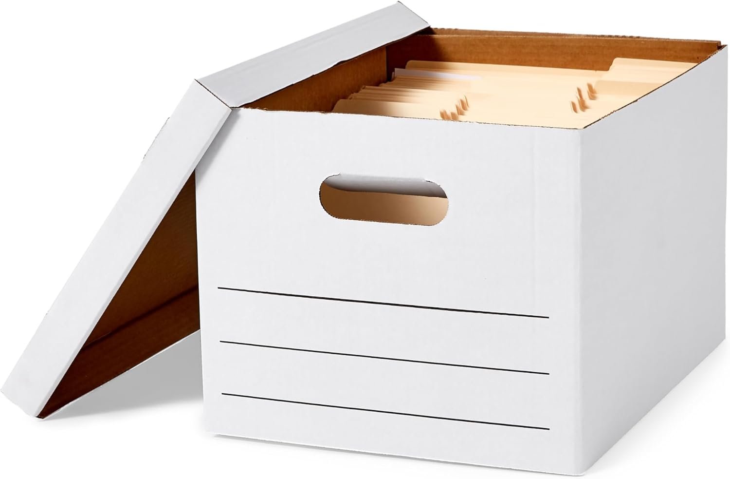 Storage and Filing Boxes With Lid and Handles, / Size, Basic Duty, Pack of 20, White, 16.2" L x 12.5" W x 10.5" H