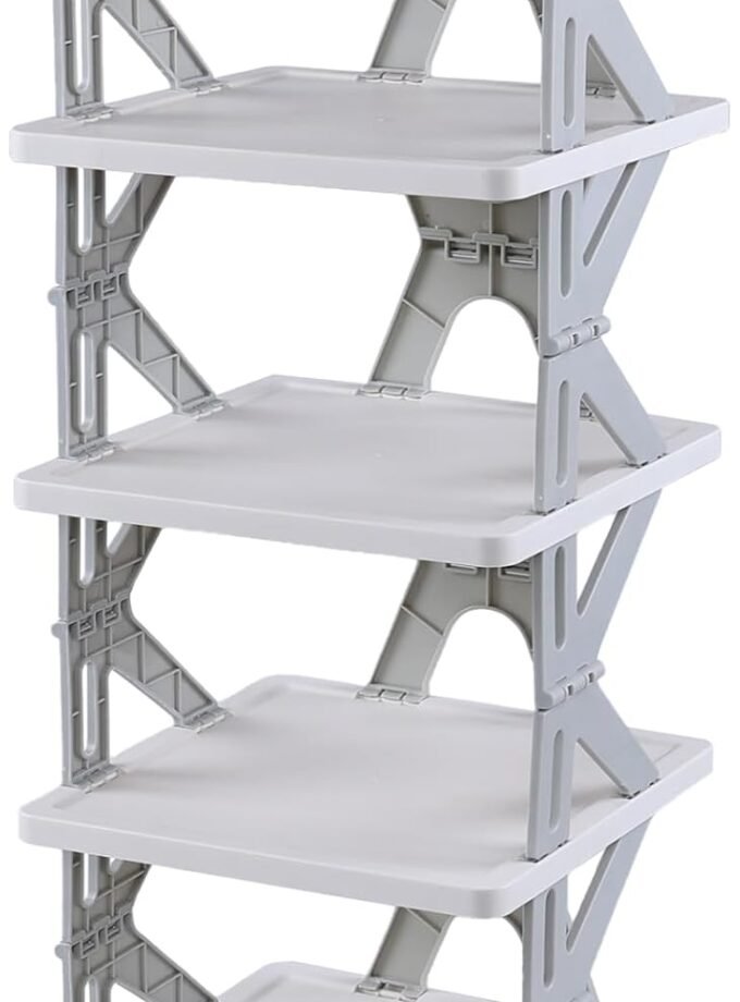 5-Tier Plastic Foldable Shoe Rack Tower, Shoe Storage Tower for Corner, Entryway, Closet, F