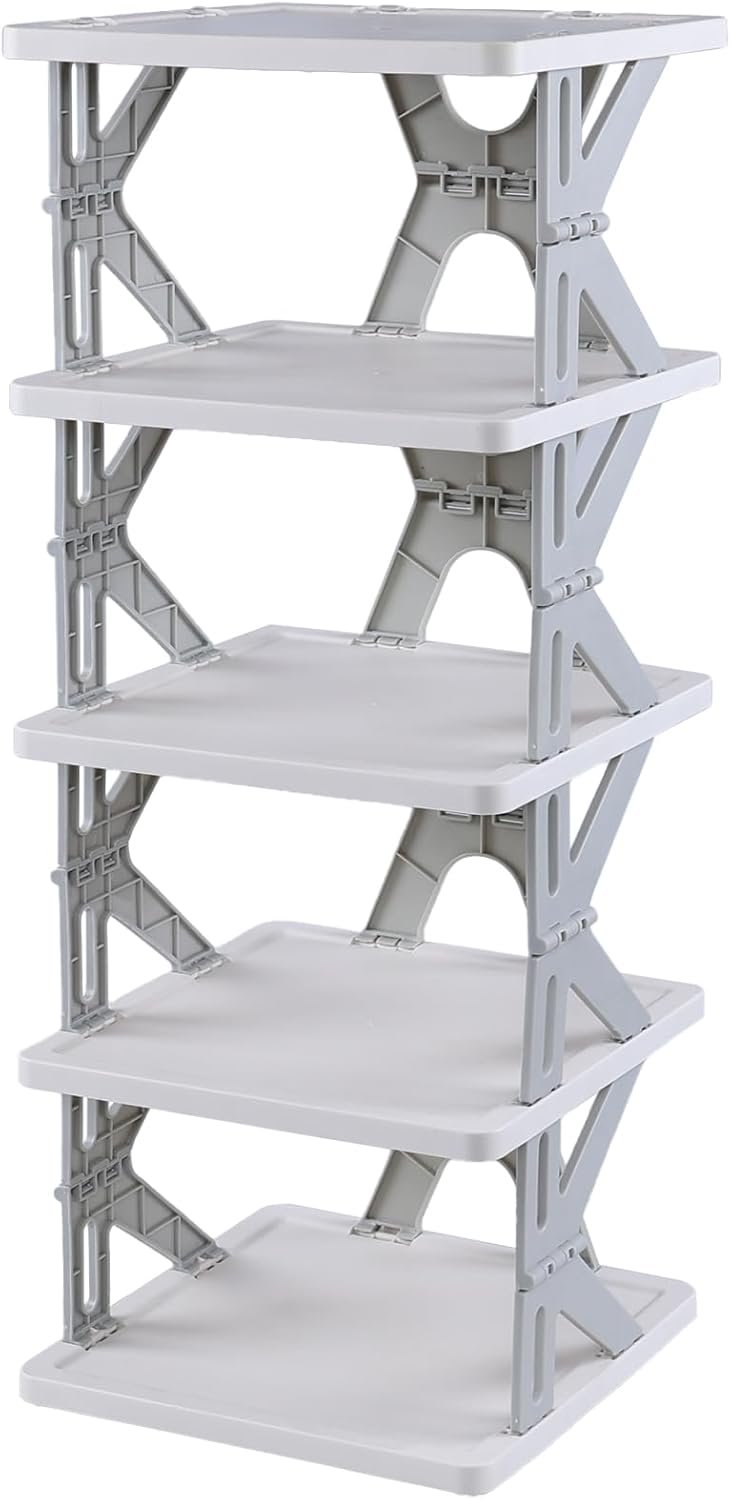 5-Tier Plastic Foldable Shoe Rack Tower, Shoe Storage Tower for Corner, Entryway, Closet, F