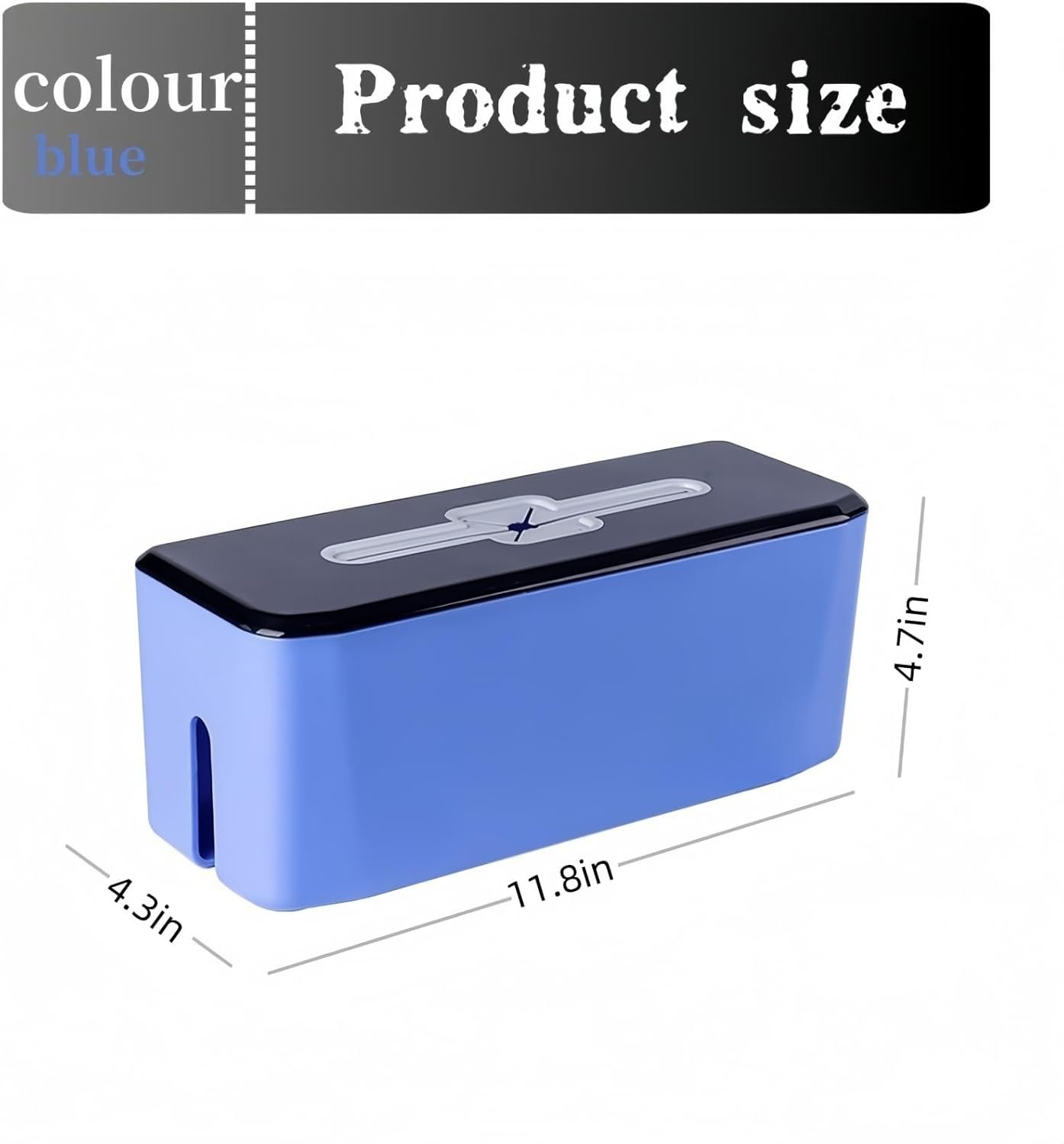 Cable Management Box for Wire Storage, 11.8 x 4.3 x 4.7 inches, Blue - Image 2