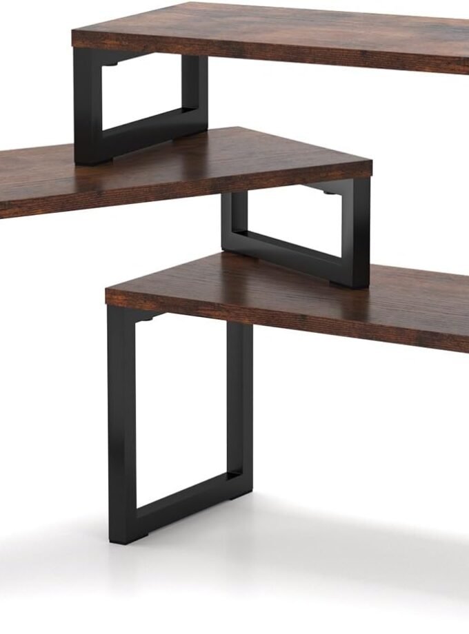 Desk Shelf, 3 Tier Desk Shelves for Top of Desk, Adjustable Shape Desktop Organizer Shelf for Storage, Office Supplies, Rustic Brown