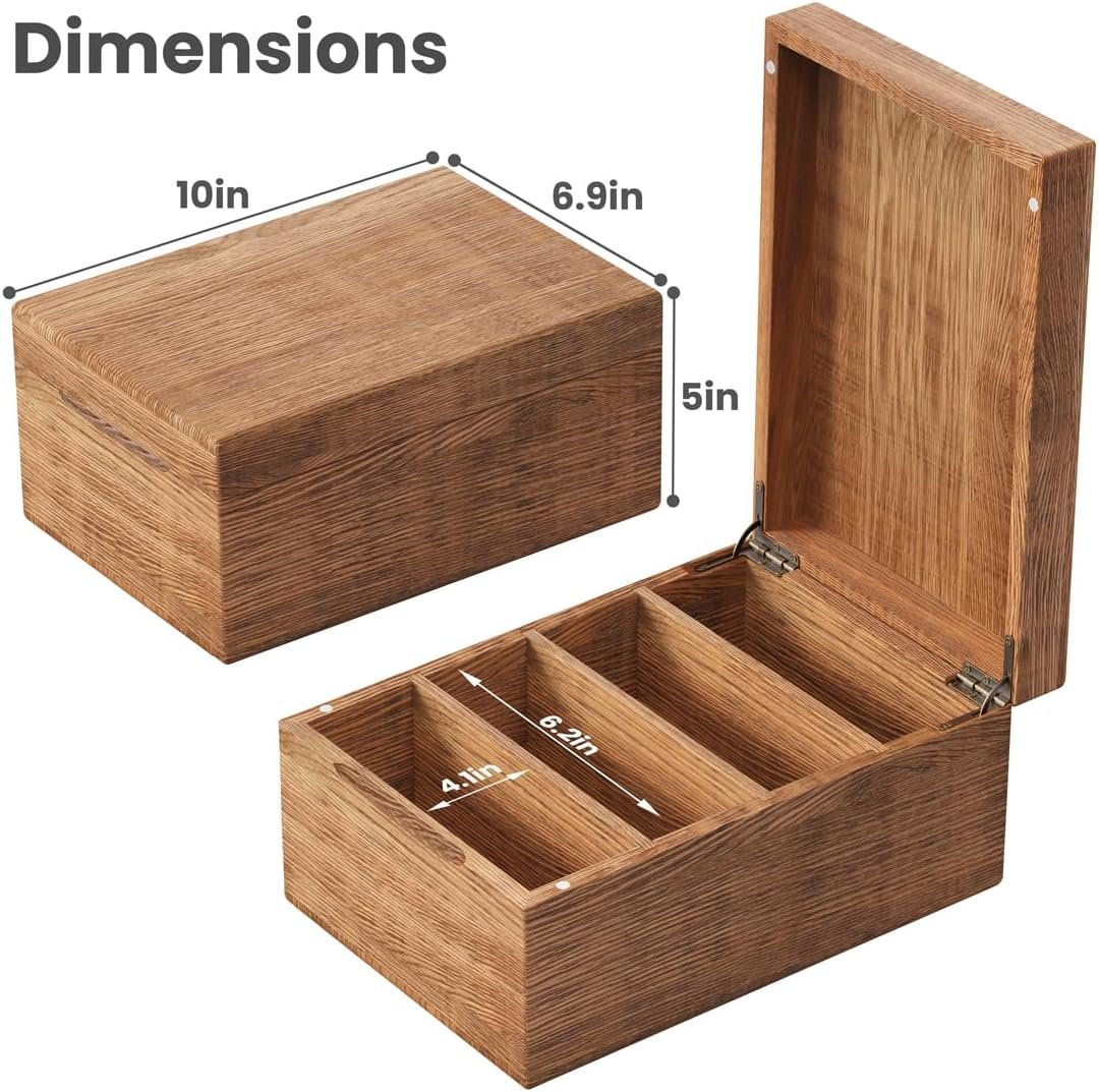 4" X 6" Index Card Holder, Carbonized Wood Index Card Box, Index Card Organizer Case, Recipe Box with Dividers, 4 Compartments for 600 Cards, File Note Flash Card Holders - Image 2