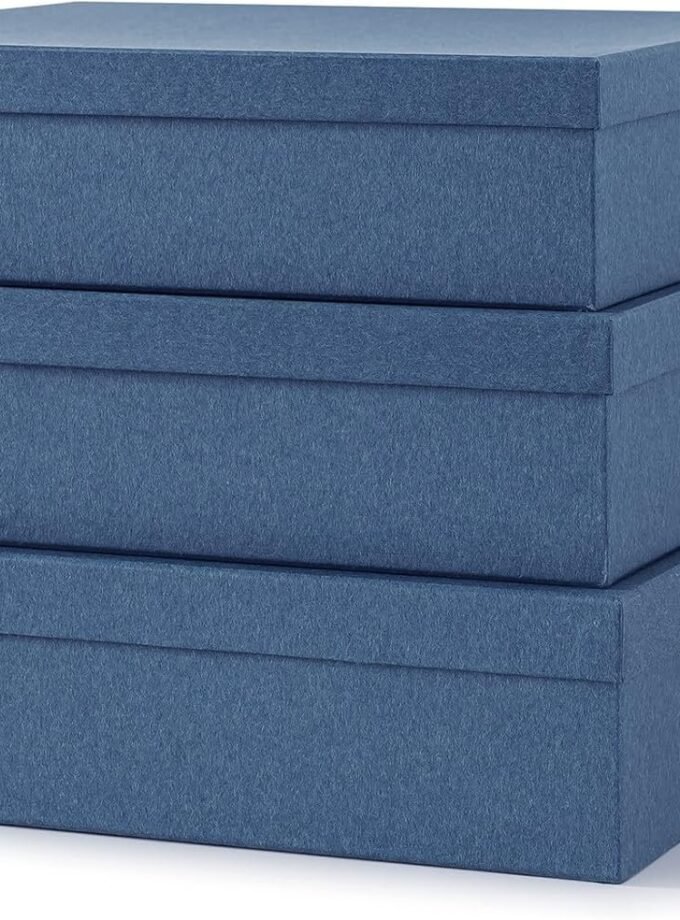 Decorative Storage Boxes with Lids, Paper Storage Box Set for Keepsakes and Photos, Decorative Boxes for Home Decor, Stationery, Office Organizers, Navy Blue