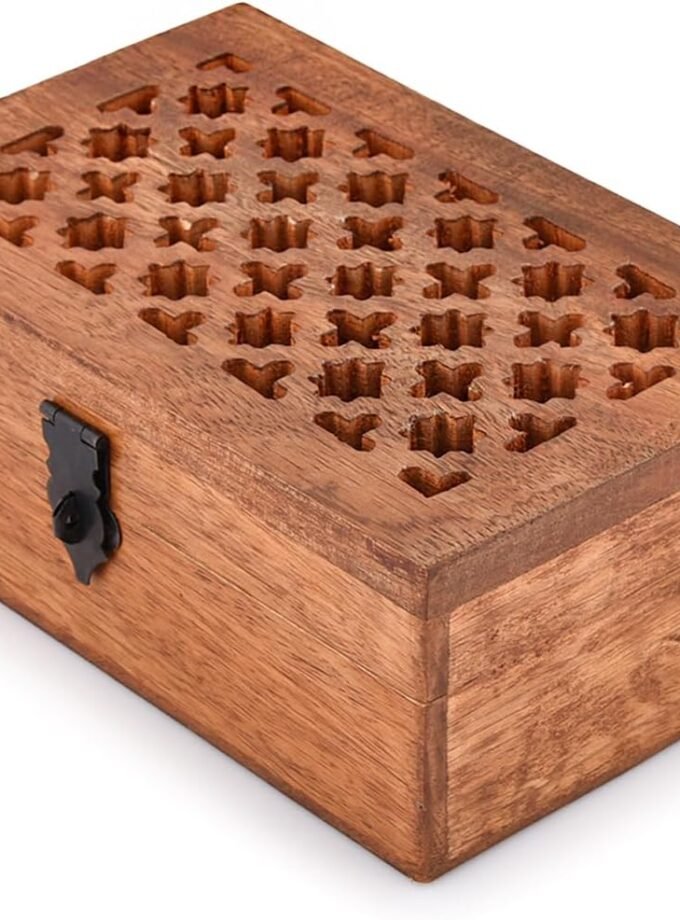 Mango Wood Decorative Wooden Box with Hinged Lid Wooden Storage Box, Decorative Bo xes With Lids (8" x 5" x 3")