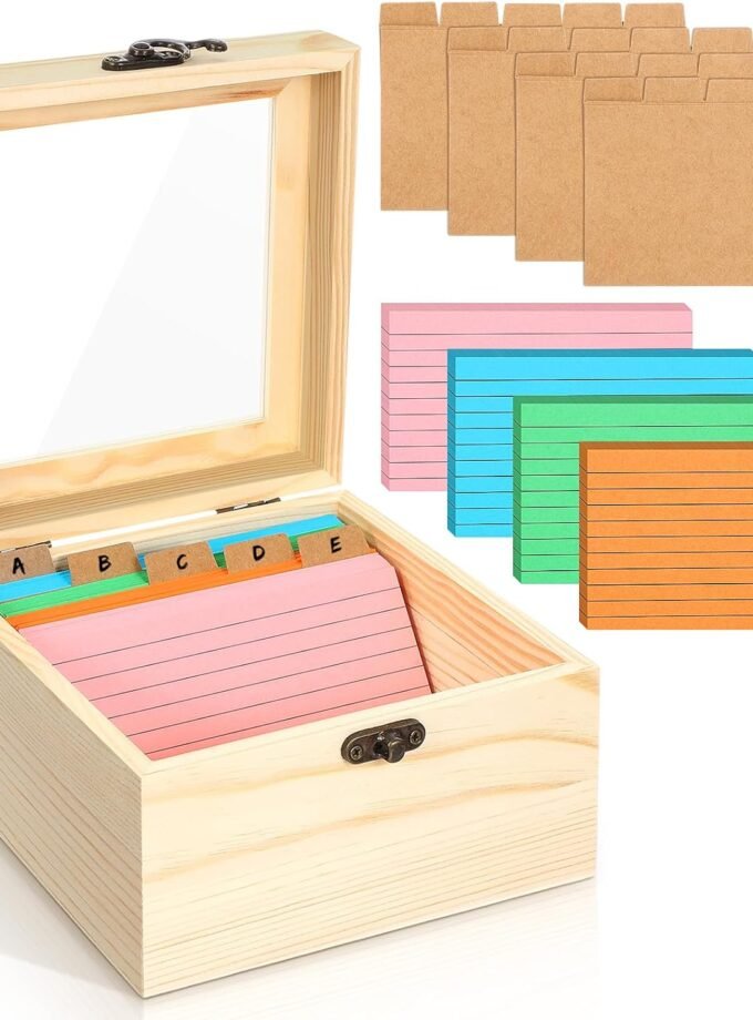 3 x 5 Inch Index Card Holder Set, 230 Pcs Heavy Note Index Cards Large Capacity Wooden Recipe Box Organizer Case with Dividers Flash Card Holder for Office, Home and School
