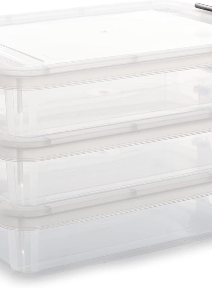 3 PCS Plastic Storage Bins with Latching Lids Portable Project Case Clear File Box Stackable Storage Containers for Organizing A4 Paper, Photo, Document, Scrapbook