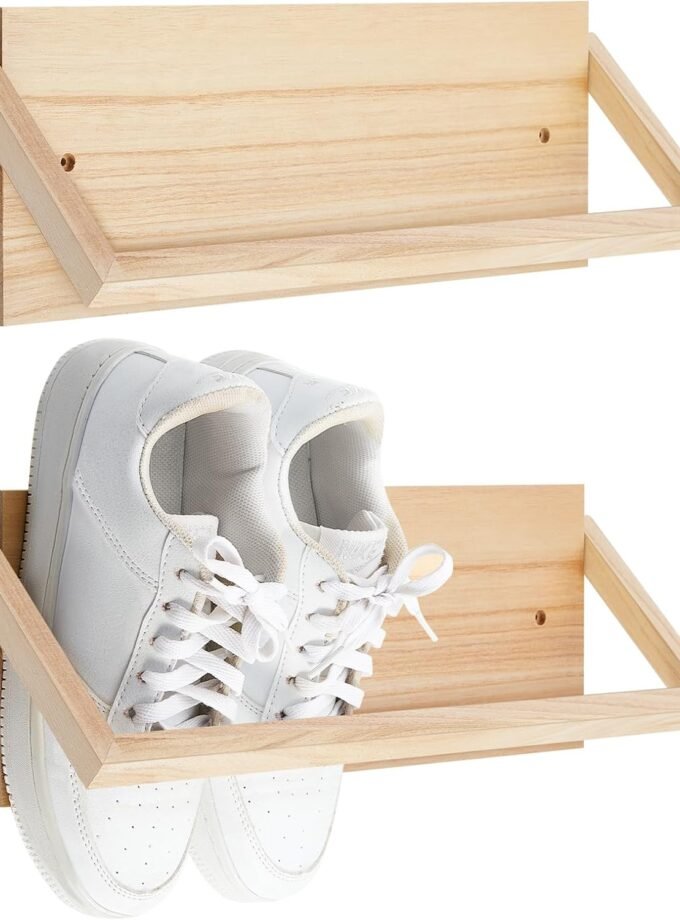 2 Pcs Wall Mounted Shoe Rack 15.7" Wooden Shoe Rack Organizer Modern Compact Holder for Entryway Hallway Narrow Spaces Rv Footwear Sneaker Slipper Boots Storage