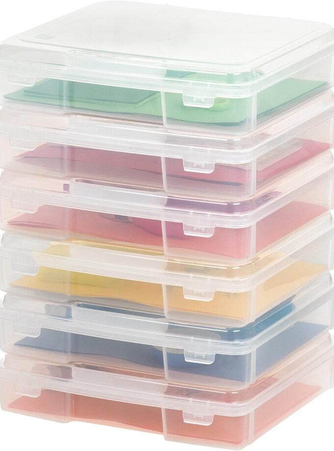 Board Game Storage Organizer Portable Plastic Project Case Box with Snap-Tight Latch, 6-Pack, Bin for Magazine Puzzles Craft Hobby Art Supplies, Fits 8.5" x 11" and A4 Papers, Thick, Clear