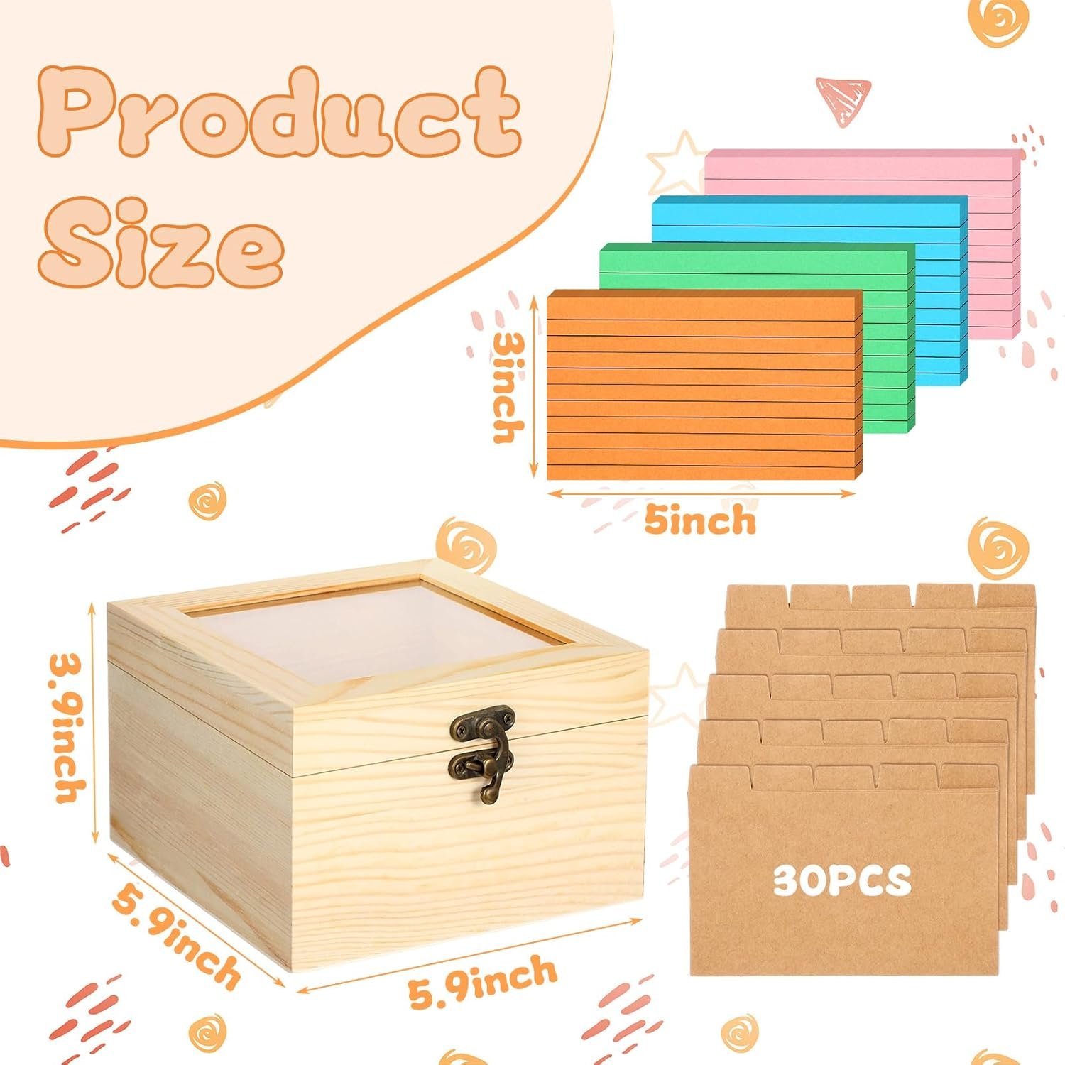 3 x 5 Inch Index Card Holder Set, 230 Pcs Heavy Note Index Cards Large Capacity Wooden Recipe Box Organizer Case with Dividers Flash Card Holder for Office, Home and School - Image 2