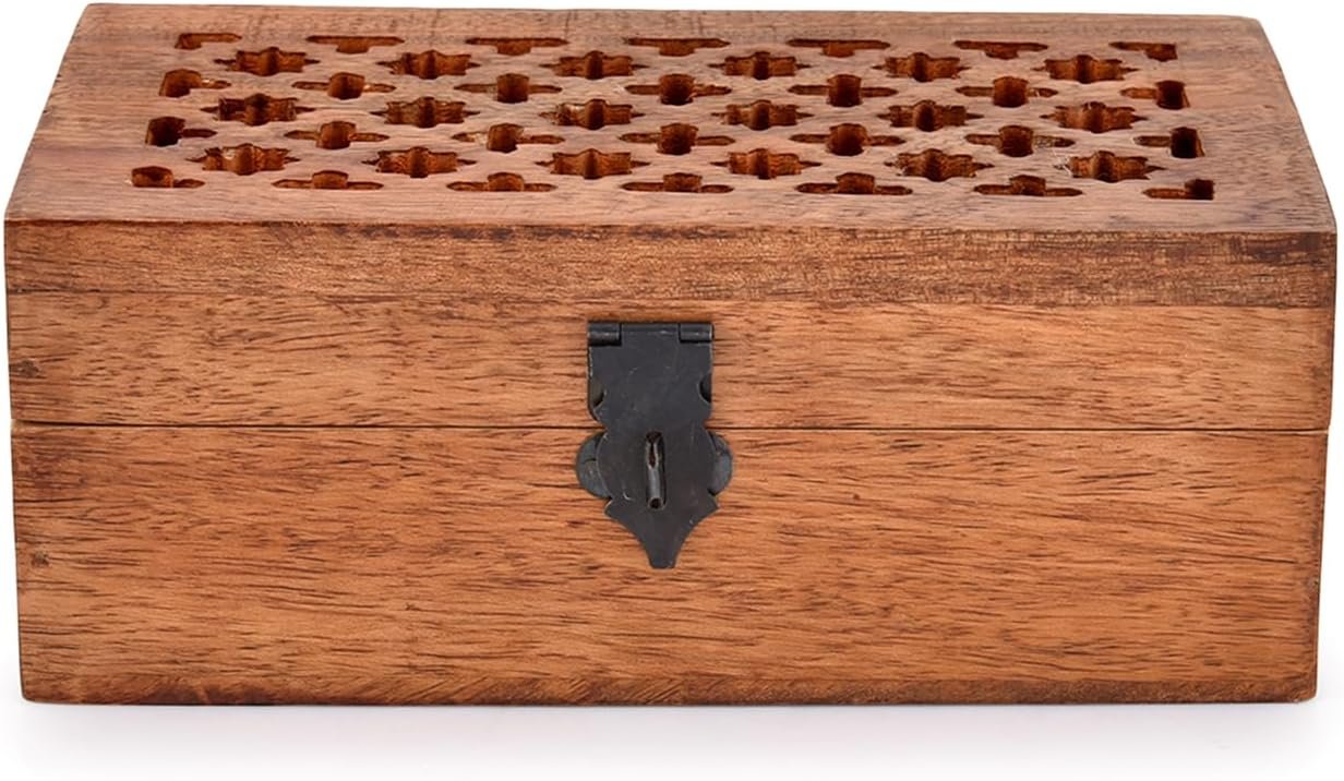 Mango Wood Decorative Wooden Box with Hinged Lid Wooden Storage Box, Decorative Bo xes With Lids (8" x 5" x 3") - Image 2