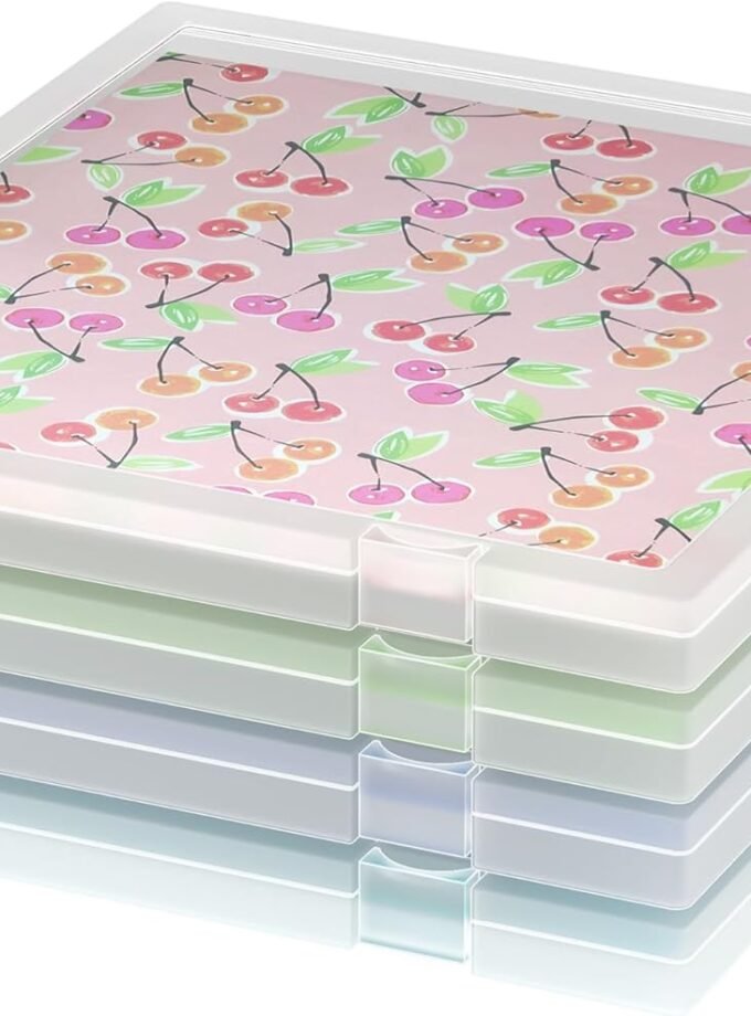 Scrapbook Paper Storage, 4 Pack Stackable Plastic File Storage Box Set, 12"x12"x1.1" Craft Organizer Storage, U-Shaped Locking Mechanism, Ideal for Office, Home, and School Document Organizer