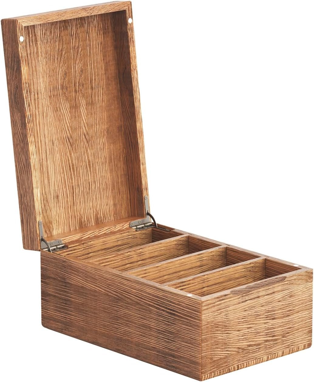 4" X 6" Index Card Holder, Carbonized Wood Index Card Box, Index Card Organizer Case, Recipe Box with Dividers, 4 Compartments for 600 Cards, File Note Flash Card Holders