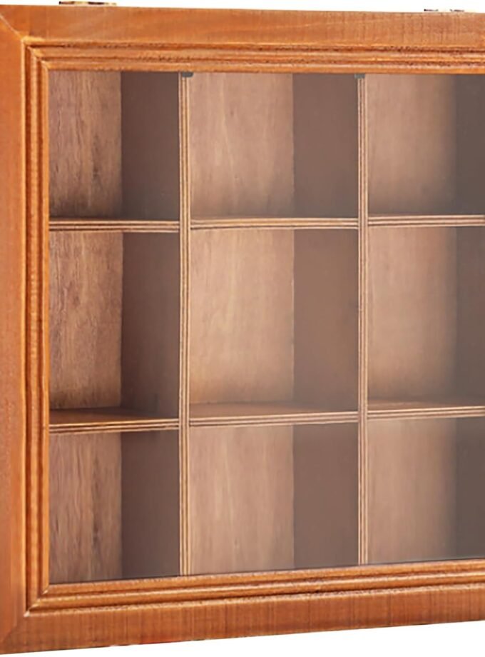 9-Slot Mini Wooden Storage Box w Clear Acrylic Collectibles Display Case - Square Wood Organizer Box with Dividers - Storage & Organizer Case for Tea, Essential Oils, Spices & More