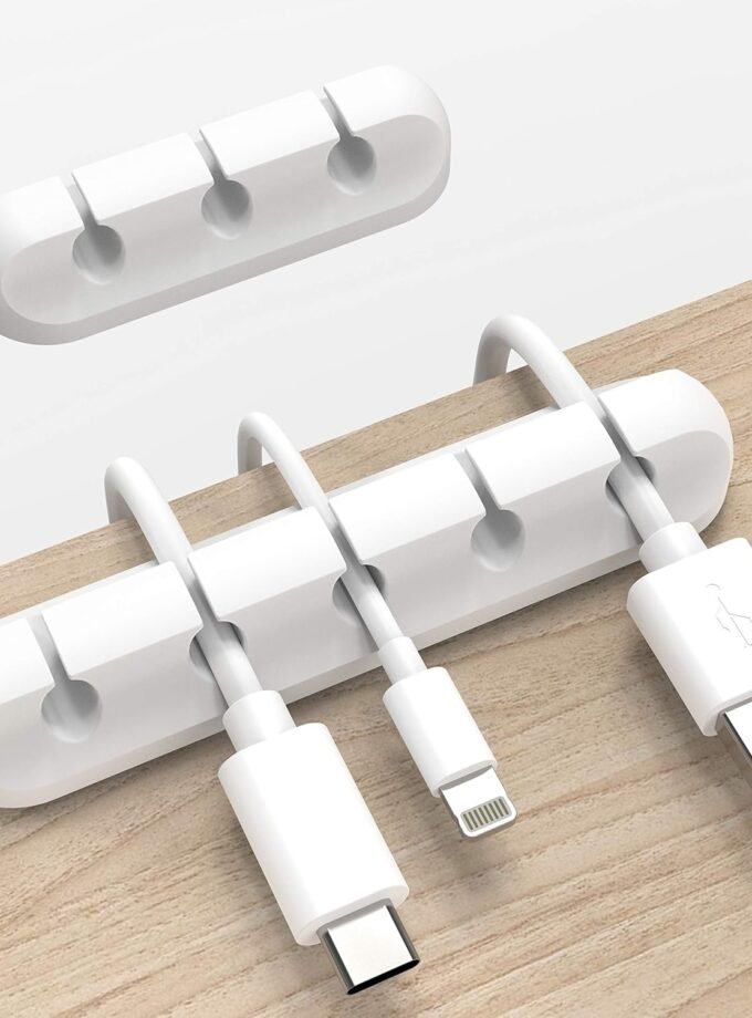 White Cable Clips, Cord Organizer Cable Management, Cable Organizers USB Cable Holder Wire Organizer Cord Clips, 2 Packs Cable Straps for Desk Car Home and Office (5, 3 Slots)