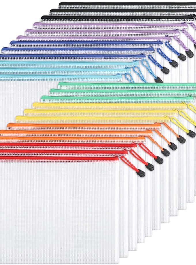 24pcs Mesh Zipper Pouch Bags, A4 Zipper Bags for Organizing Storage, Waterproof Zipper Pouches, Letter Size, File Bags for School, Toys, Puzzle, Board Games and Office Supplies