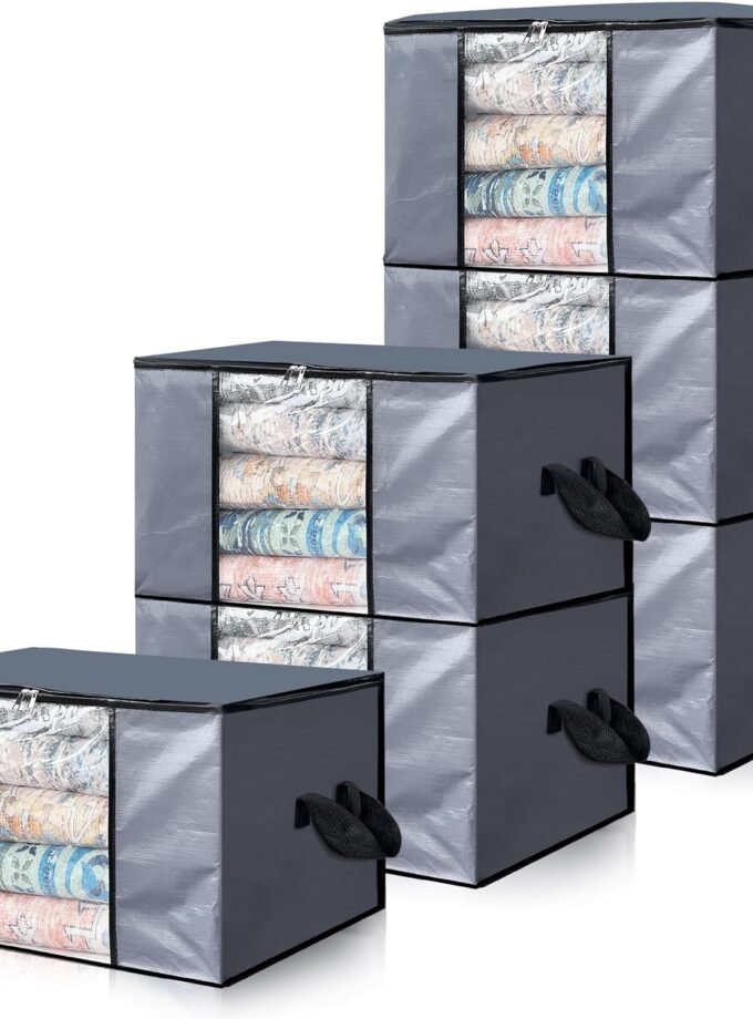 6 Pack 90L Heavy Duty Extra Large Moving Bags with Reinforced Handle - Strong Handles & Zippers, Storage Totes For Space Saving, Fold Flat, Alternative to Moving Box, Grey