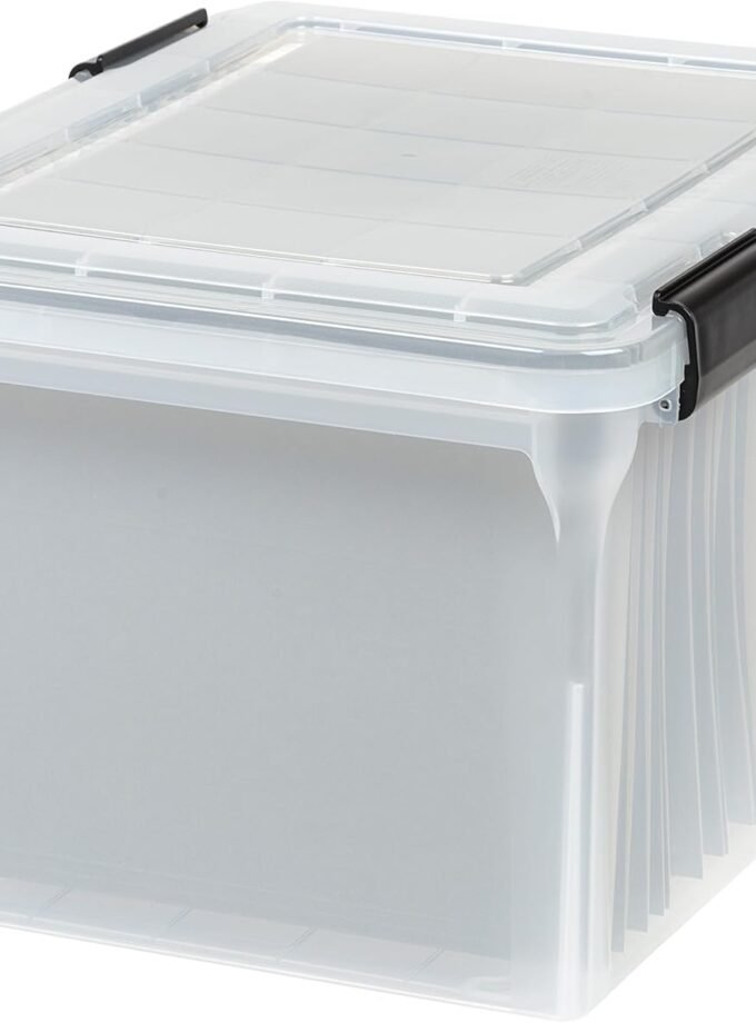 Plastic File /, Water Resistant Document Box, Durable Lid, Seal w/Secure Latching Buckles, Stackable, Nestable,  - 1 Pack, Clear