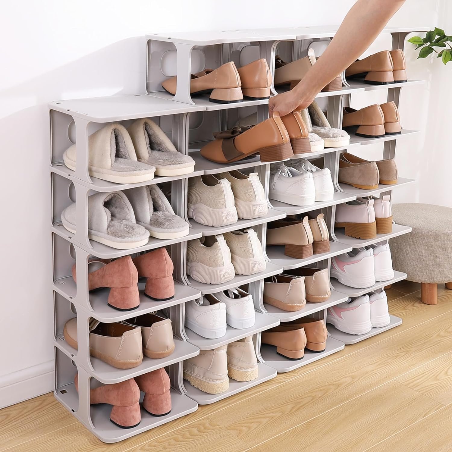 Shoe Rack for Closet - Stackable Shoe Organizer for Closet, Space-Saving Narrow Shoe Rack for Front Door Entrance, Grey - Image 2