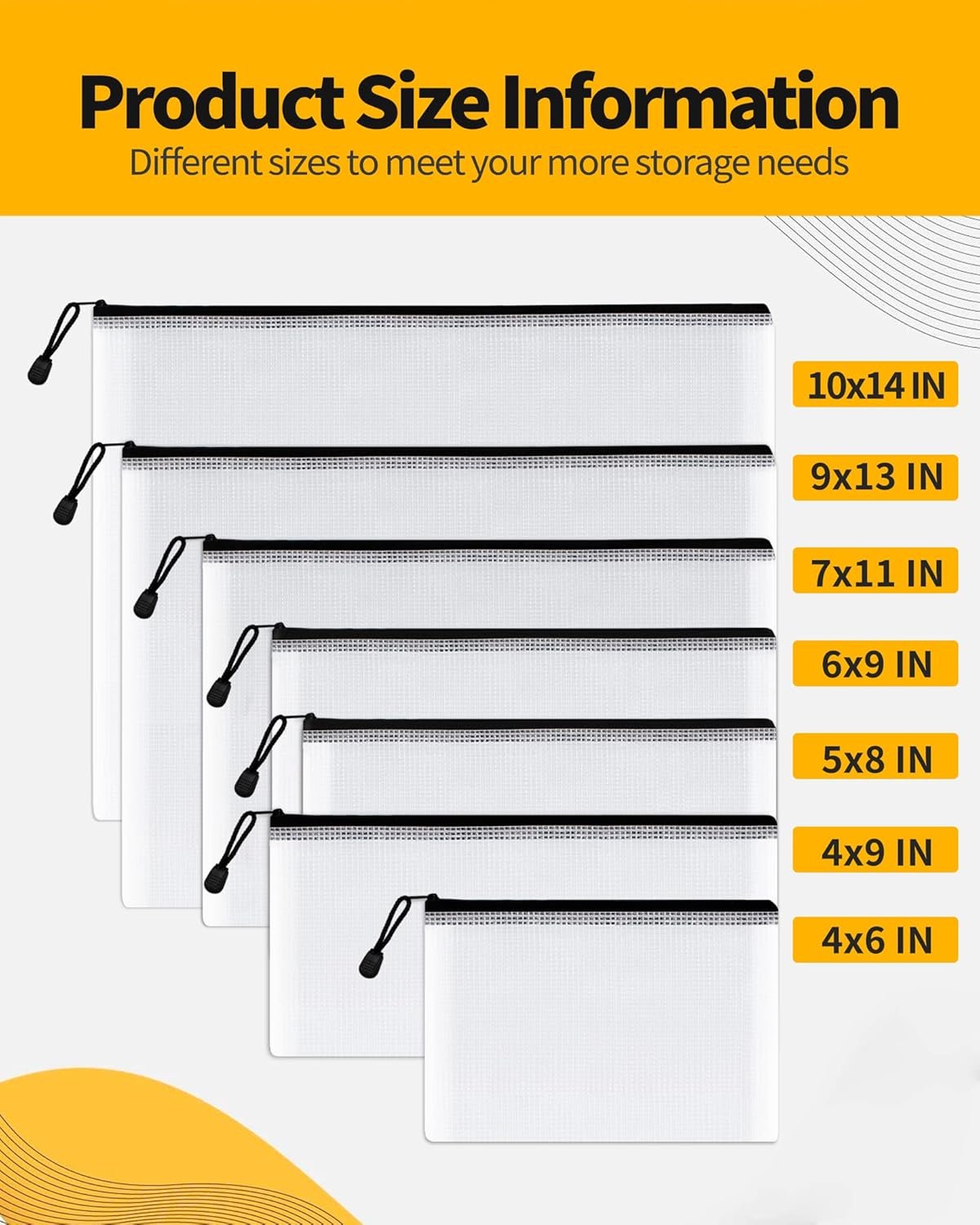 Multisize Mesh Zipper Pouches (Black, 21 Packs), Water-Resistant Zip Bag for School Office Supplies, Puzzles & Games Organizing Storage - Image 2